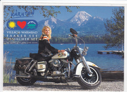 Ak Harley Davidson Treffen, Faaker See, September 1999, Junge Dame Auf Harley Davidson, Werbung, Kärnten, Ansichtskarte - Faakersee-Orte