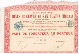 Titre De 1906 - Compagnie Des Mines De Cuivre De San Platon (Huelva) - Espagne - 03993 - Miniere