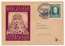 AUTRICHE - Carton Illustré, Oblit Temporaire Festspielwoche - Bregenz 1947 - Cartas & Documentos