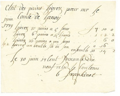 Facture De Boulangerie De Juin 1779 Au Comte De Lanoy ( De Lannoy ) - ... - 1799