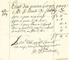 Facture De Boulangerie De Aout 1779 Au Comte De Lanoy ( De Lannoy ) - ... - 1799