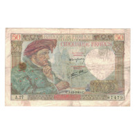 France, 50 Francs, Jacques Coeur, 1940, A.27, TB+, Fayette:19.04, KM:93 - 50 F 1940-1942 ''Jacques Coeur''