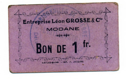 1914-1918 // P.O.W. // Bon De Prisonnier De Guerre // MODANE (Rhône-Alpes 73) // LEON GROSSE & Cie // Un Franc - Other & Unclassified