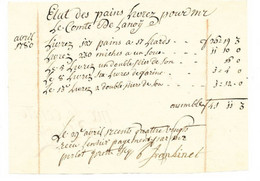 Facture De Boulangerie De Avril 1780 Au Comte De Lanoy ( De Lannoy ) - ... - 1799