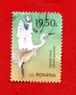 Romania - ° 2021 - UCCELLI - BIRDS - EGRETTA GARZETTA. Denti Scarsi In Alto A Destra.  Usato - Gebruikt
