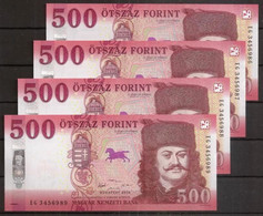 HUNGARY. 4 X 500 Forint 2018. UNC. Consecutive Serial Nº. - Hungary
