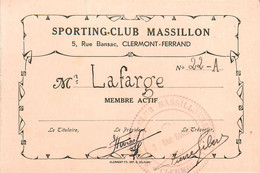 Clermont Ferrand * Sporting Club Massillon 5 Rue Bansac * Carte De Membre Ancienne + Cachet ! - Clermont Ferrand