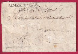 MARQUE ARMEE DU BAS RHIN + GRIFFE COMre Gl DE L'ARMEE DU RHIN An3 1795  LETTRE COVER FRANCE - Sellos De La Armada (antes De 1900)