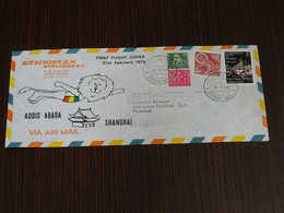 Ethiopia 1973 First Flight Cover China Shangai With Indian Stamps VF - Ethiopie