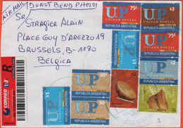 ARGENTINA - 2003 - 10 Stamps - Registered - Viaggiata Da Buenos Aires Per Brussels, Belgium - Brieven En Documenten