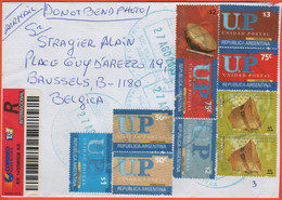 ARGENTINA - 2003 - 10 Stamps - Registered - Viaggiata Da Buenos Aires Per Brussels, Belgium - Covers & Documents