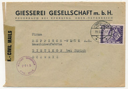 AUTRICHE - Enveloppe Affr Feuerbach Bei Eferding 1947 - Censure "Military Censorship Civil Mails 2915" - Cartas & Documentos