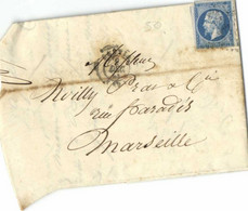 Lettre 1858  Timbre 20c De BASTIA  Vers MARSEILLE RV - 1849-1876: Periodo Classico