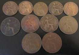 Great-Britain - 11 Monnaies Half / One Penny Victoria, Edward VII, George V - 1898 à 1920 - Sammlungen