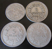 France - 4 Monnaies En Aluminium : 2 Francs Bazor 1944 C, 5 Francs Lavrillier 1945 B X 2 + 1946 B - Collezioni