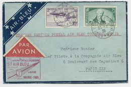 FRANCE PA 2F25+ 75C DELESSERT LETTRE AVION AIR BLEU TOULOUSE GARE AVION 25.7.1935 POUR PILOTE VANIER A PARIS - Luftpost