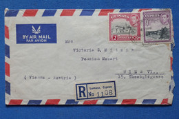 L 1 CHYPRE CYPRUS BELLE LETTRE RECOM. RARE 1948 PAR AVION LARCANA POUR WIEN AUSTRIA  +CACHET OVAL+ AFFRANCH. PLAISANT - Cyprus (...-1960)