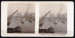 ORIGINALE PHOTO STEREO DEBUT 1900 * PARIS - VUE DE LA SEINE PRISE DU PONT D'JENA - Avec Grue Et Péniches - Stereoscopes - Side-by-side Viewers
