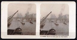 ORIGINALE PHOTO STEREO DEBUT 1900 * PARIS - VUE DE LA SEINE PRISE DU PONT D'JENA - Avec Grue Et Péniches - Stereoscopes - Side-by-side Viewers