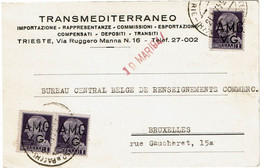 CTN77/3 - ITALIE AMG-VG CARTE POSTALE COMMERCIALE TRIESTE / BRUXELLES MARS 1947 - Marcofilía