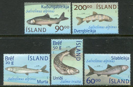 ICELAND  2002 Fishes Of Lake Thingvellir MNH / **.  Michel 1012-16 - Nuevos