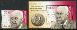 ICELAND  2002 Laxness Birth Centenary MNH / **.  Michel 1003 + Block 30 - Unused Stamps