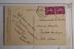 L10 FRANCE BELLE CARTE   1935  PHALSBOURG  POUR PLAUCHER   +CACHET HEXAGONAL++   PAIRE SEMEUSE + WALLIS  +AFFR. PLAISANT - Covers & Documents