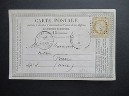 Frankreich 1875 Ceres Nr.50 EF Carte Postale Rautenstempel Und Rückseitig Stempelmarke / Fiskalmarke / Revenue - 1871-1875 Ceres