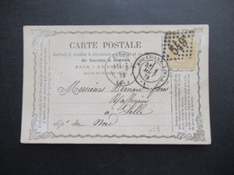 Frankreich 5.8.1873 Ceres Nr.50 EF Carte Postale Rautenstempel Nummer 549 Boulogne S.Mer Nach Lille - 1871-1875 Cérès