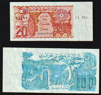 ALGERIE: 20 Dinars. N° 133. Date: 02/01/1983. + N° 134: 100 Dinars. Date: 08/06/1982 - Algerien
