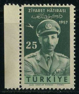Türkiye 1957 Mi1525 MNH Air Mail | Airpost | Afghan King Mohammed Zahir Shah - Luftpost