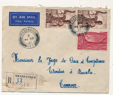 A.E.F - Enveloppe Depuis Brazzaville 1947, Affranchissement Composé - Briefe U. Dokumente