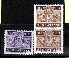 1945 San Marino Saint Marin SEGNATASSE STEMMA 3 Valori: 50 L (coppia) + 0,25 L MNH** - Strafport