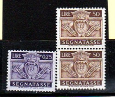 1945 San Marino Saint Marin SEGNATASSE STEMMA 3 Valori: 50 L (coppia) + 0,25 L MNH** - Postage Due