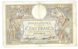 CENT FRANCS OLIVIER MERSON, ROMAGNOL, AT 27 9 1934 - NUMERO 730 Y 45799, ETAT D USAGE VOIR LES SCANNERS - 50 F 1927-1934 ''Luc Olivier Merson''