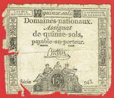 France - Assignat De 15 Sols - 4 Janvier 1792 - Série 943 - Signature Buttin - Assignats & Mandats Territoriaux