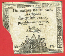 France - Assignat De 15 Sols - 23 Mai 1793 - Série 479 - Signature Buttin - Assignats & Mandats Territoriaux