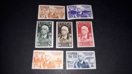 01AL55 COLONIE ITALIANE ETIOPIA 1936 EFFIGIE VITTORIO EMANUELE III SERIE 7 VALORI "X" - Aethiopien