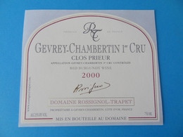 Etiquette De Vin Gevrey Chambertin 1er Cru Clos Prieur 2000 Domaine Rossignol Trapet - Bourgogne