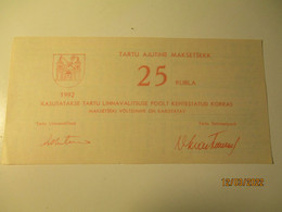ESTONIA RUSSIA USSR  1992 20 Rubles TARTU LOCAL BANKNOTE  ,4-12 - Autres - Europe