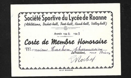 Carte De Membre Honoraire  Soc. Sportive Lycée Roanne  Athlétisme Basket - Foot-Hand Volley  1942/43 TB Voir Scans ! ! ! - Voleibol