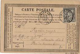 CTN77/3 - CPO COTIGNAC / MARSEILLE 4/7/1877 - Precursor Cards
