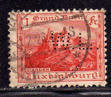 LUXEMBOURG LUSSEMBURGO 1921 1934 PERFIN VIANDEN CASTLE 1fr USED USATO OBLITERE' - 1921-27 Charlotte Front Side