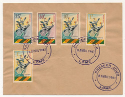 TOGO - Env. FDC Affranchie Série "Grues Couronnées" (dont 1F X2) Premier Jour LOME 8/4/1961 - Togo (1960-...)