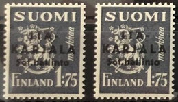 Finland 1941 WWII Occupation Of East Karelia Black Overprint Set Of 2 Stamps 1,75mk Both Types Mint (**) - Militari