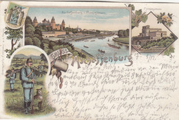 A9189) GRUSS Aus ASCHAFFENBURG - LITHO Mit SOLDAT HUND Pompejanum - Fluss - Wappen ALT !! 1897 BAHNPOST - Aschaffenburg