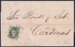 1870-H-62 CUBA SPAIN ANTILLES 1870 10c BEMBA TO CARDENAS “X” CANCEL + FECHADOR. - Préphilatélie