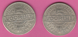 Belgique - Gent - 5 Vooruit Frank 1928 - Lot De 2 Monnaies - Monetari / Di Necessità