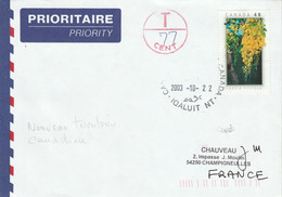 CANADA SEUL SUR LETTRE DU NOUVEAU TERRITOIRE DE IQALUIT 2003 - Storia Postale