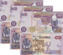 ZAMBIA 5 Kwacha  2021  P 57 UNC  New Date 2021 X 3 Banknotes - Zambie